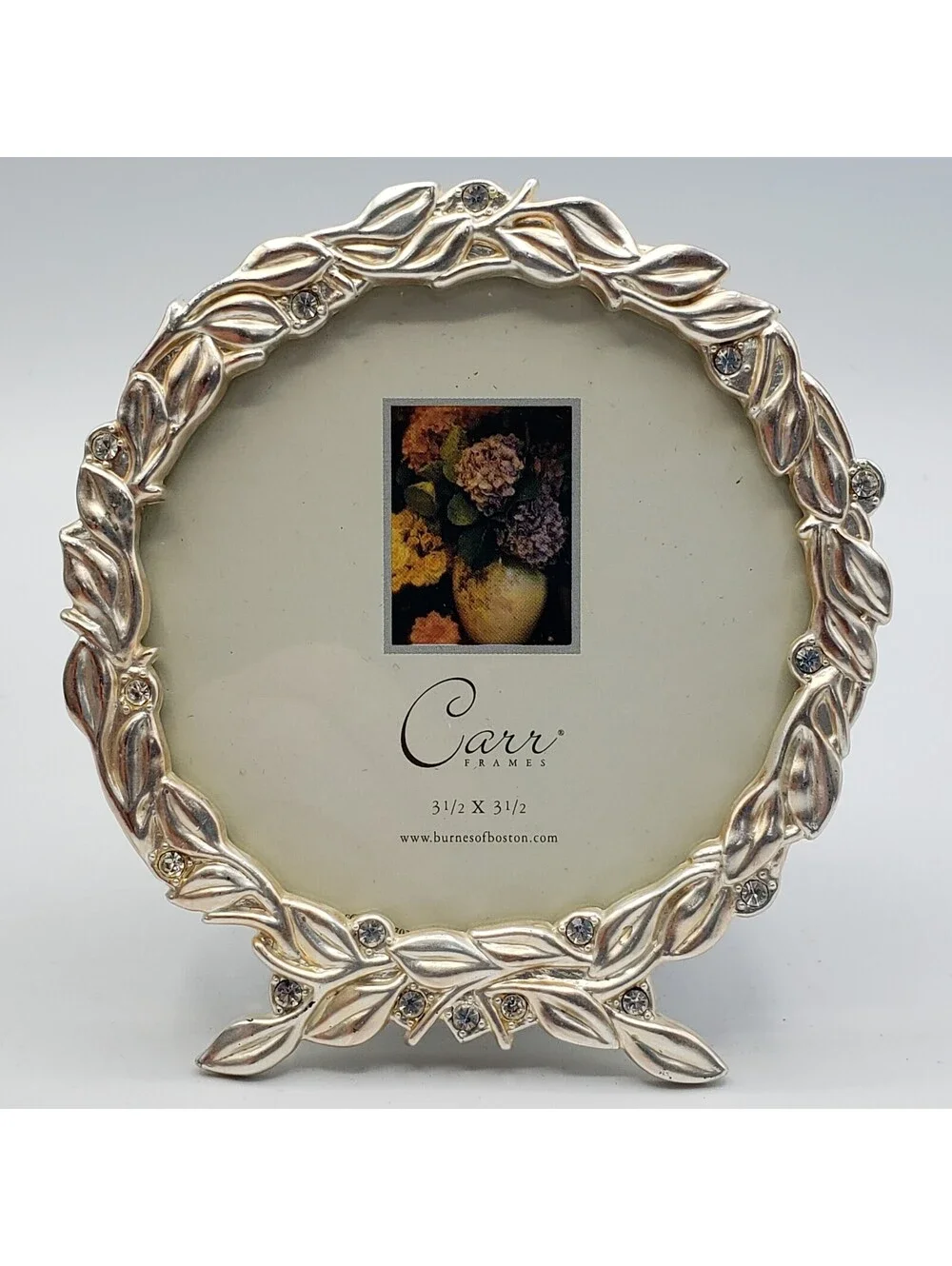 Carr Burnes of Boston Round Metal Frame Wreath Rhinestone Photo Easel